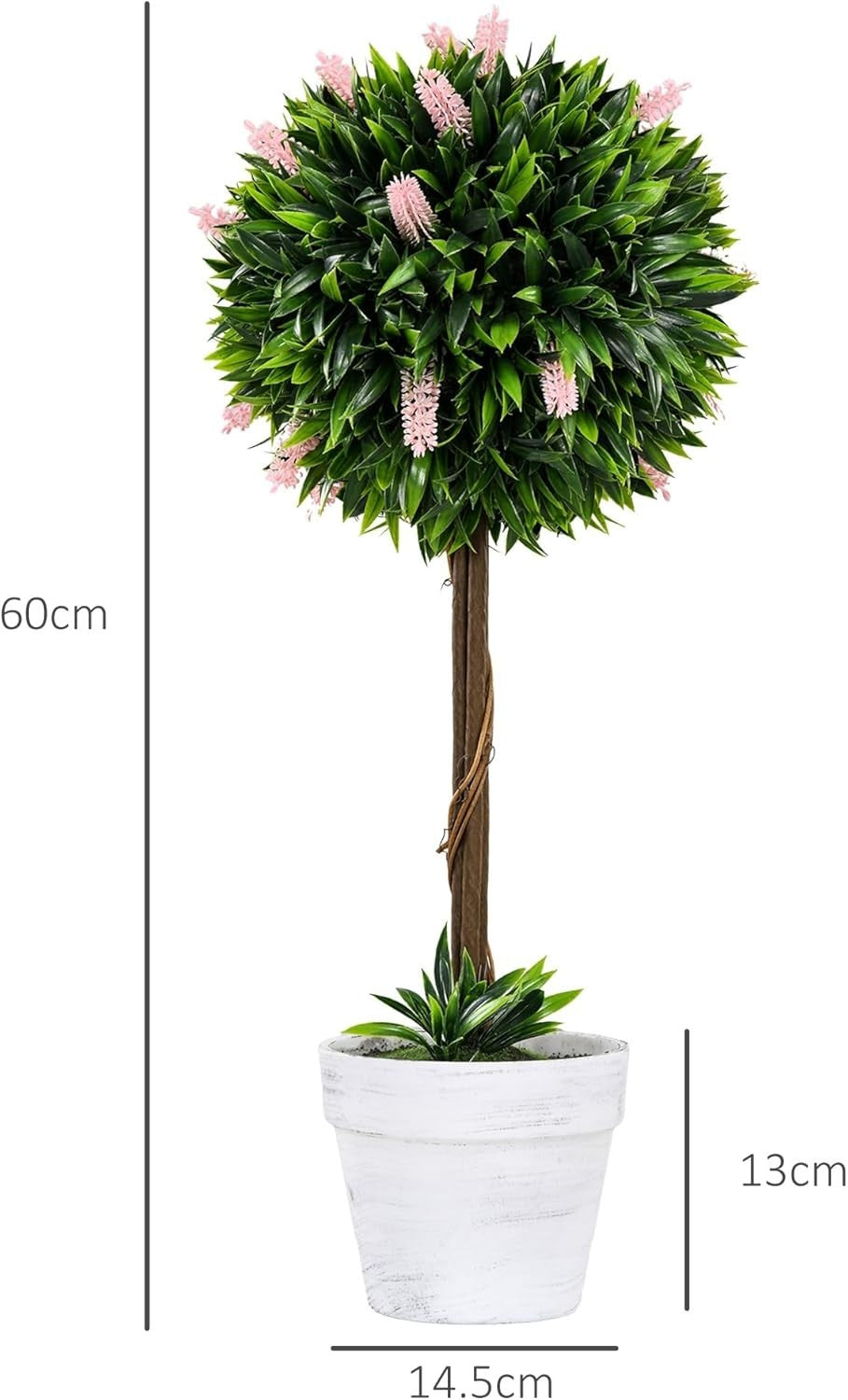 Set of 2 60cm Pink Lavender Ball Trees Faux Plants Indoor Outdoor Home Decor