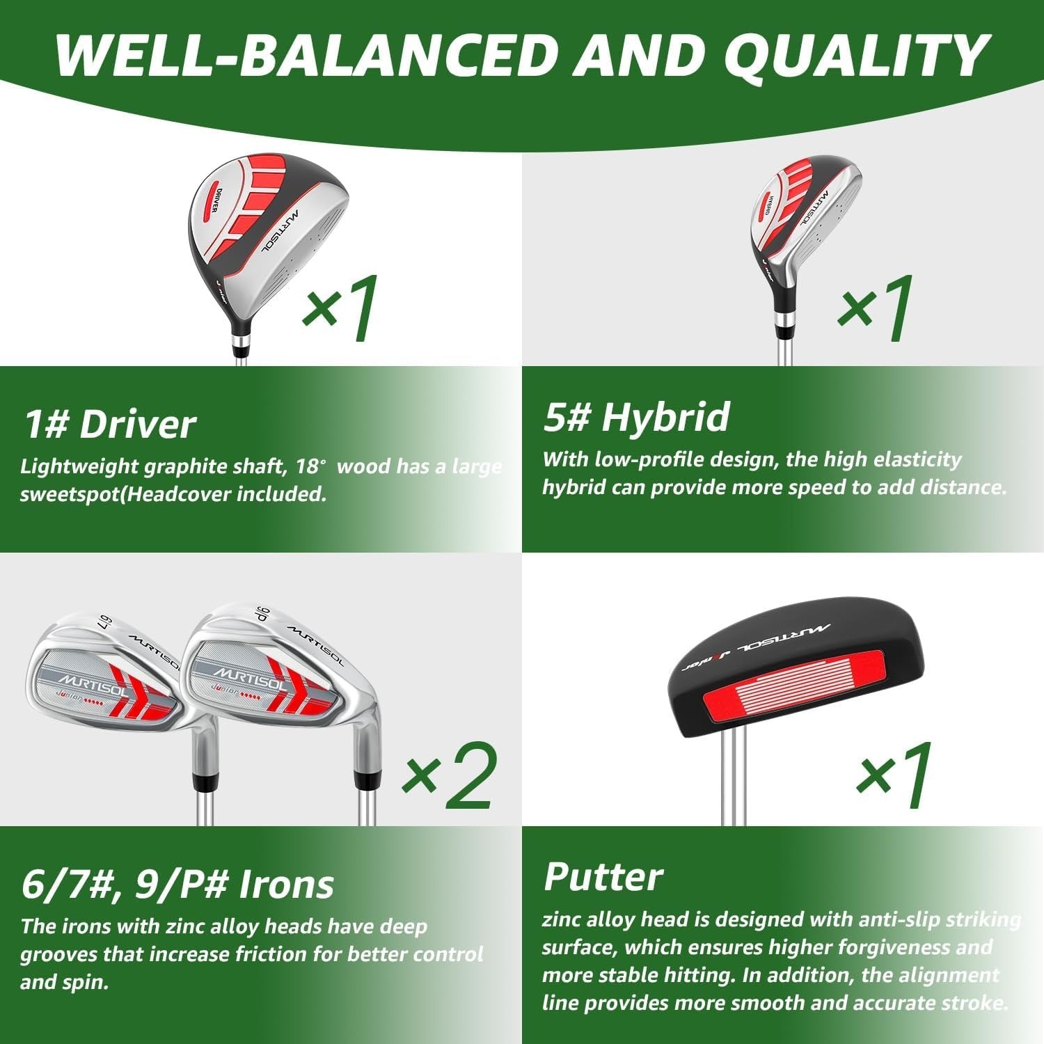 Junior Right Hand Golf Club Set 6 Piece Lightweight Easy Swing Red