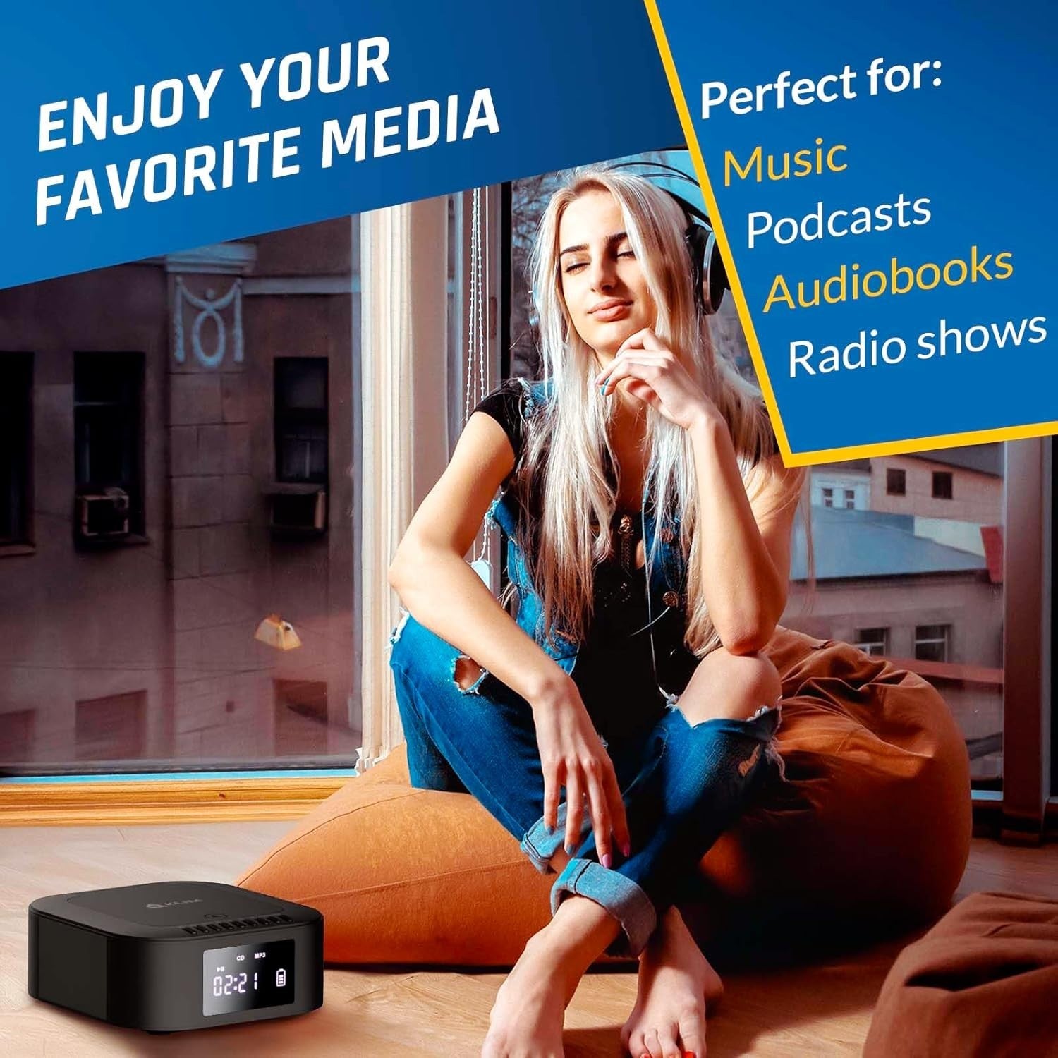 Portable CD Boombox Bluetooth Subwoofer FM Radio USB AUX Rechargeable