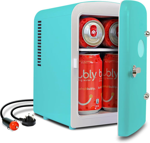 Portable Mini Fridge 4L 12V AC/DC Retro Cooler Bedroom Car Desk Aqua