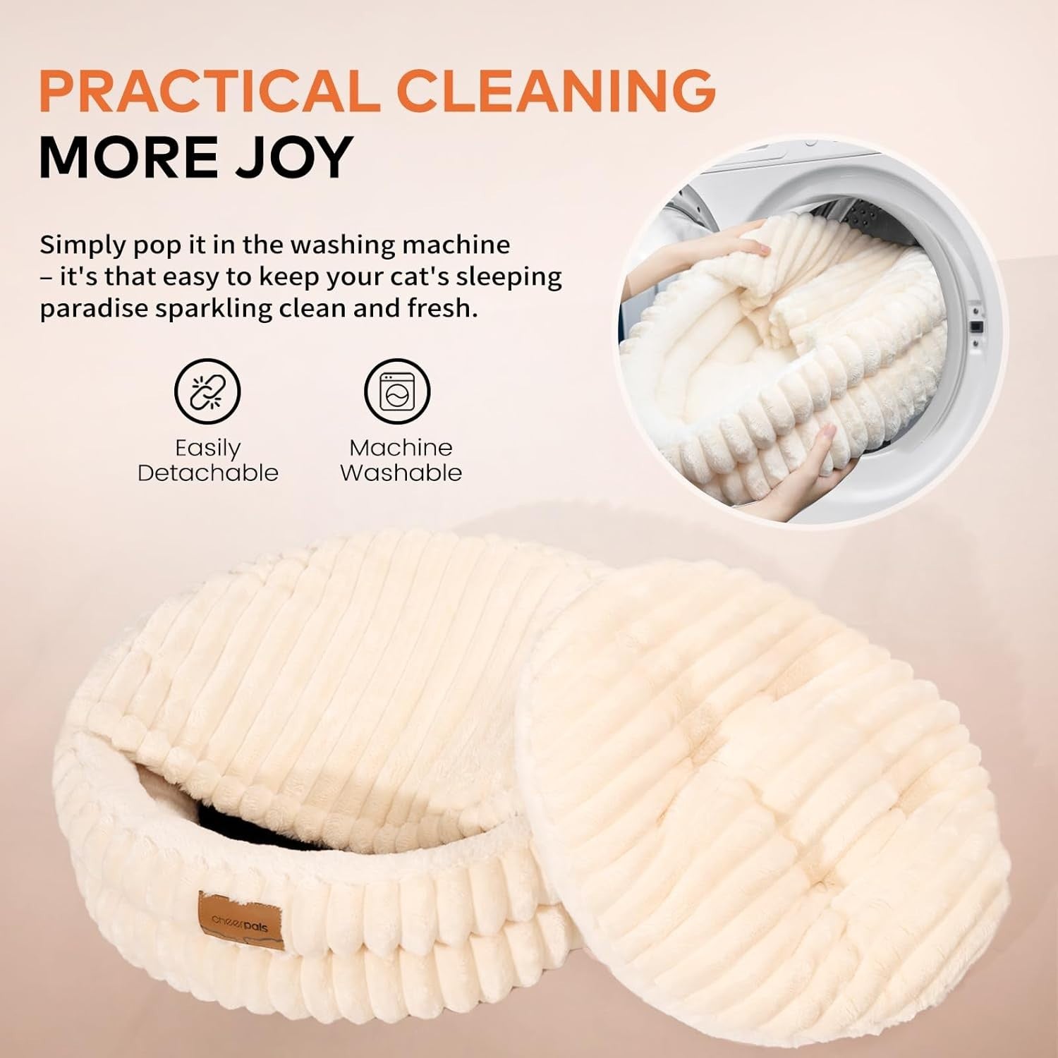 50cm Covered Cat Bed Washable Cozy Cave Soft Indoor Pet Nest Warm