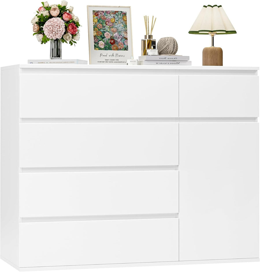 White 5 Drawer Chest of Drawers Storage Cabinet Large Sideboard Bedroom