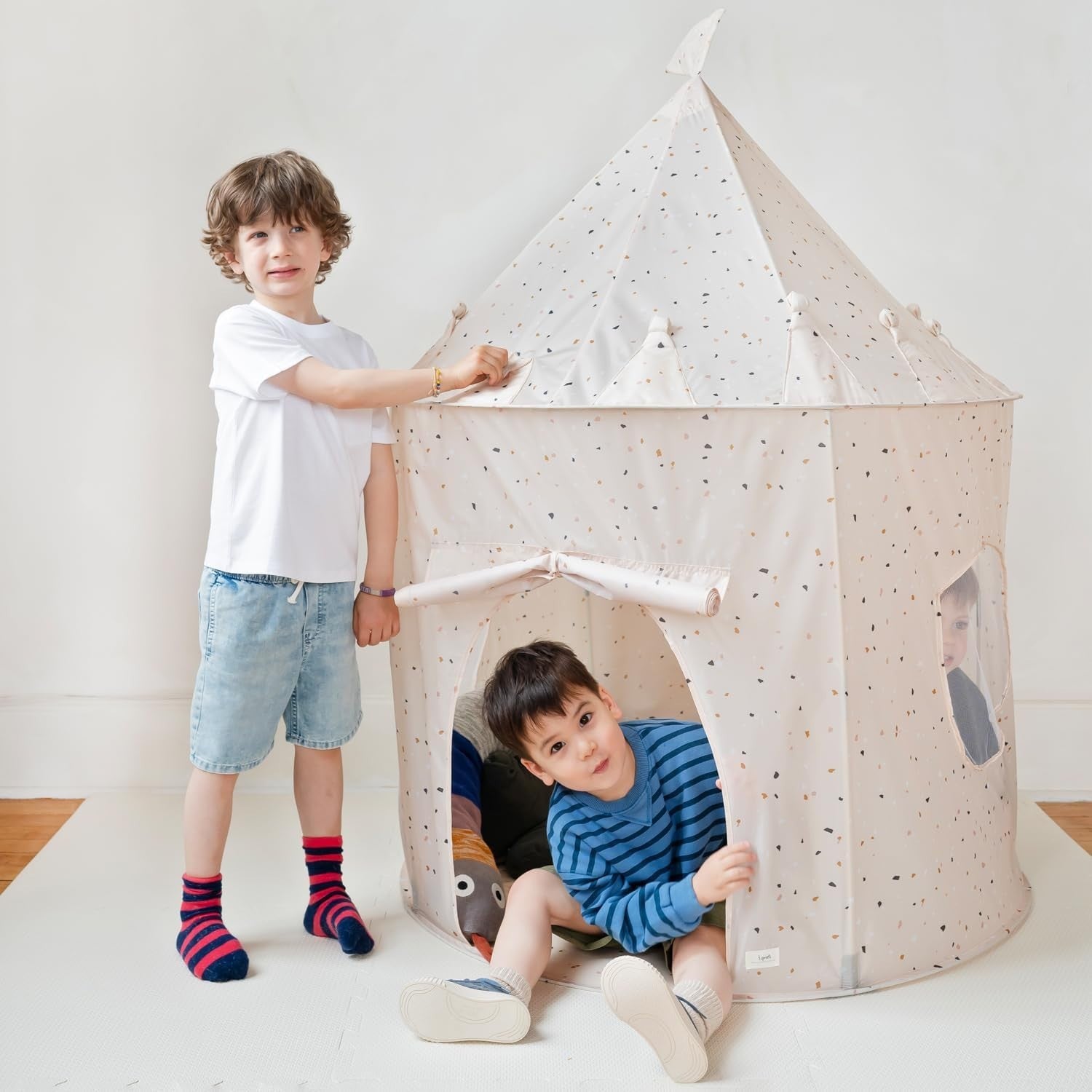 Beige Terrazzo Kids Indoor Play Tent Modern Pop Up Fort House