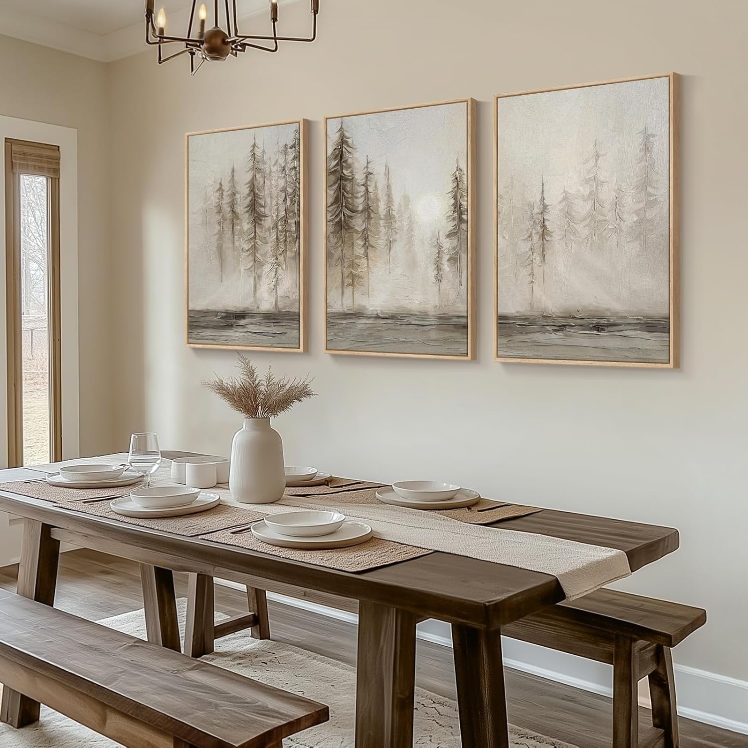 Large Framed Forest Canvas Wall Art Set 3 Nordic 24x36in