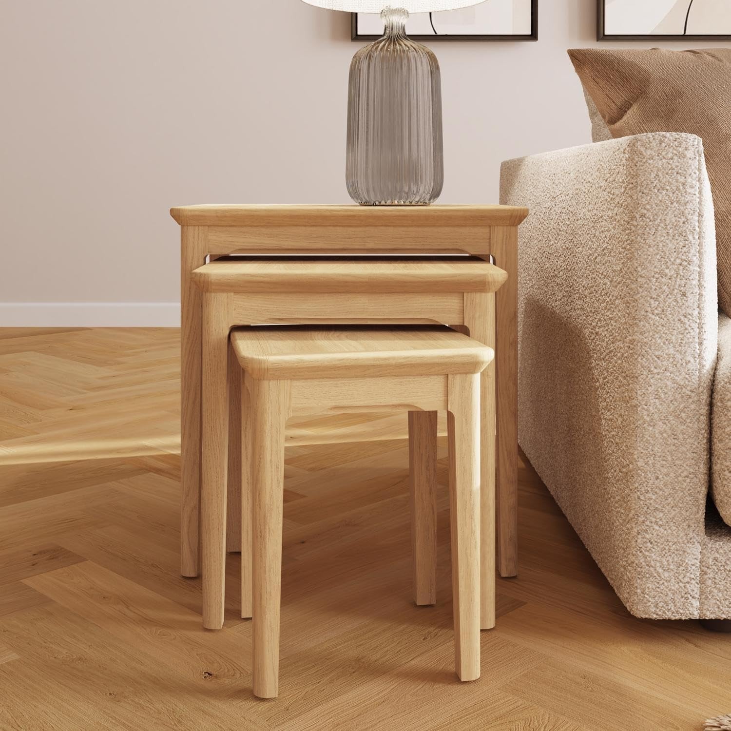 Natural Wood Nesting Tables Set 3 Side Lamp End Coffee Home Furniture