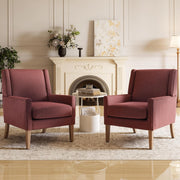Red Wingback Accent Armchairs Set of 2 Upholstered Wood Legs