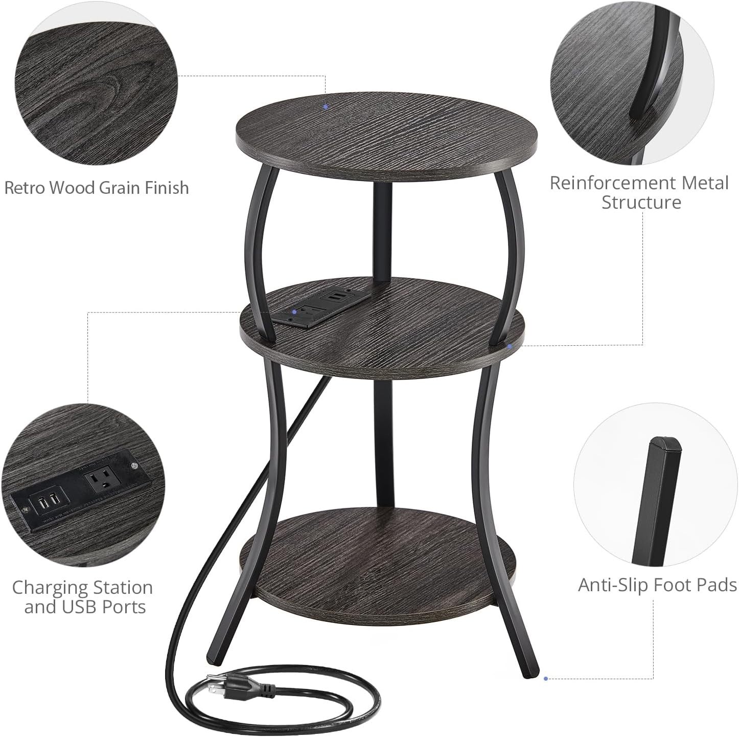 Compact 3-Tier Round Side Table with Storage Shelves – Stylish, Sturdy & Multius