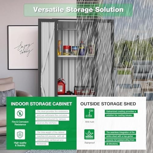 Metal Garden Storage Cabinet with 3 Adjustable Shelves Weatherproof Dark Grey