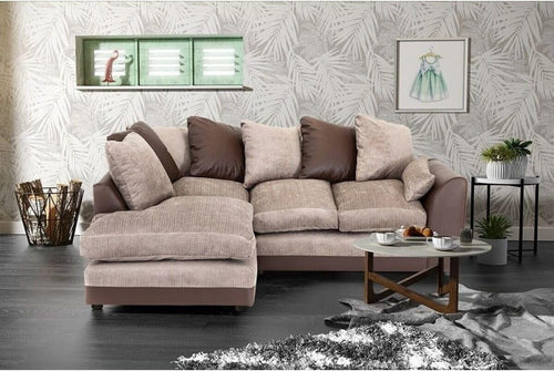 Brown Beige Fabric Corner Sofa Set with Swivel Chair | Left Hand 3+2 Seater