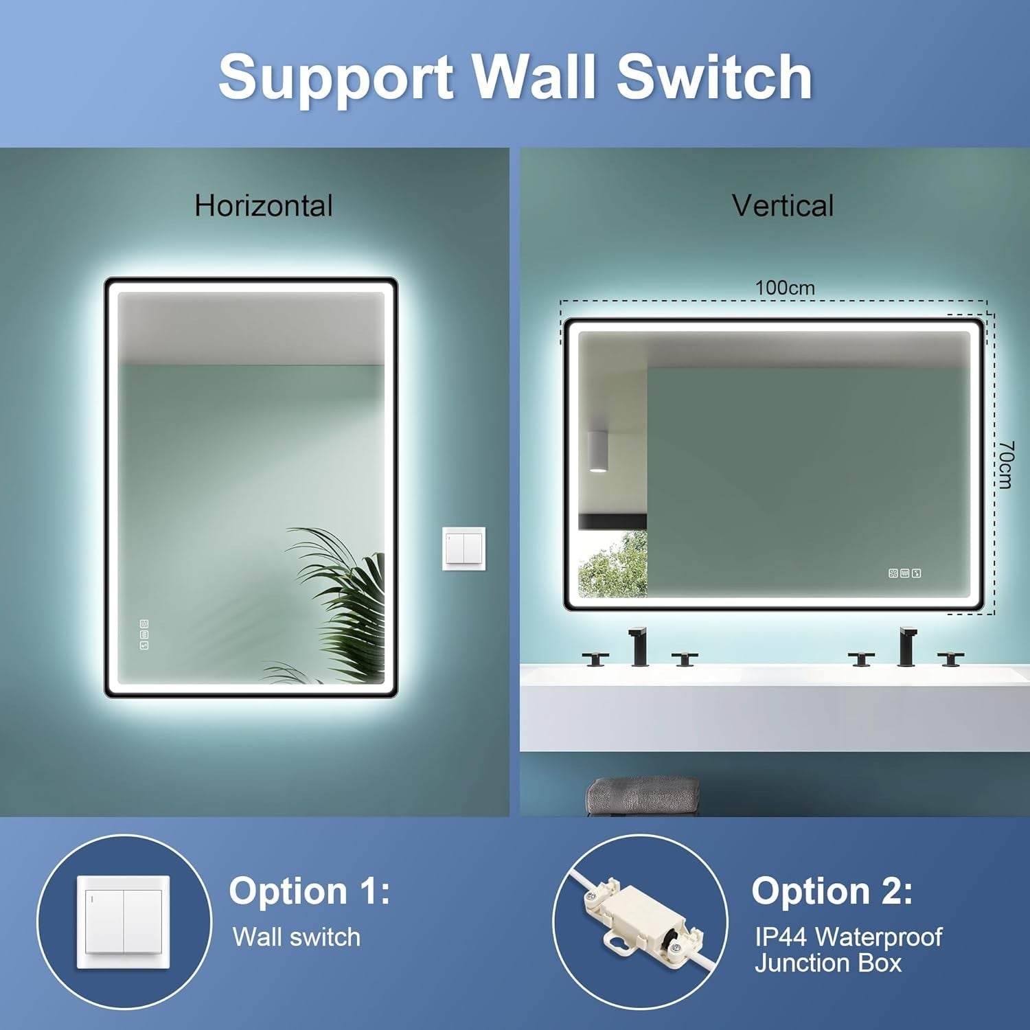 LED Bathroom Mirror 70x100 cm Bluetooth, Anti-Fog, Dimmable, Memory