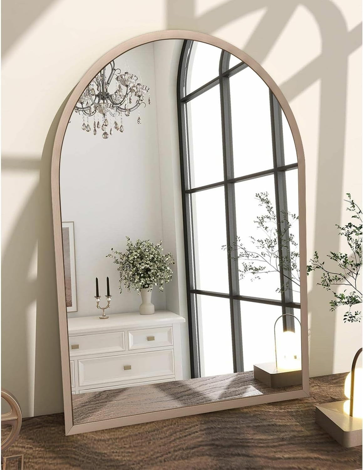 Large Arch Bathroom Wall Mirror 70x50cm Brushed Metal Frame Vanity Decor