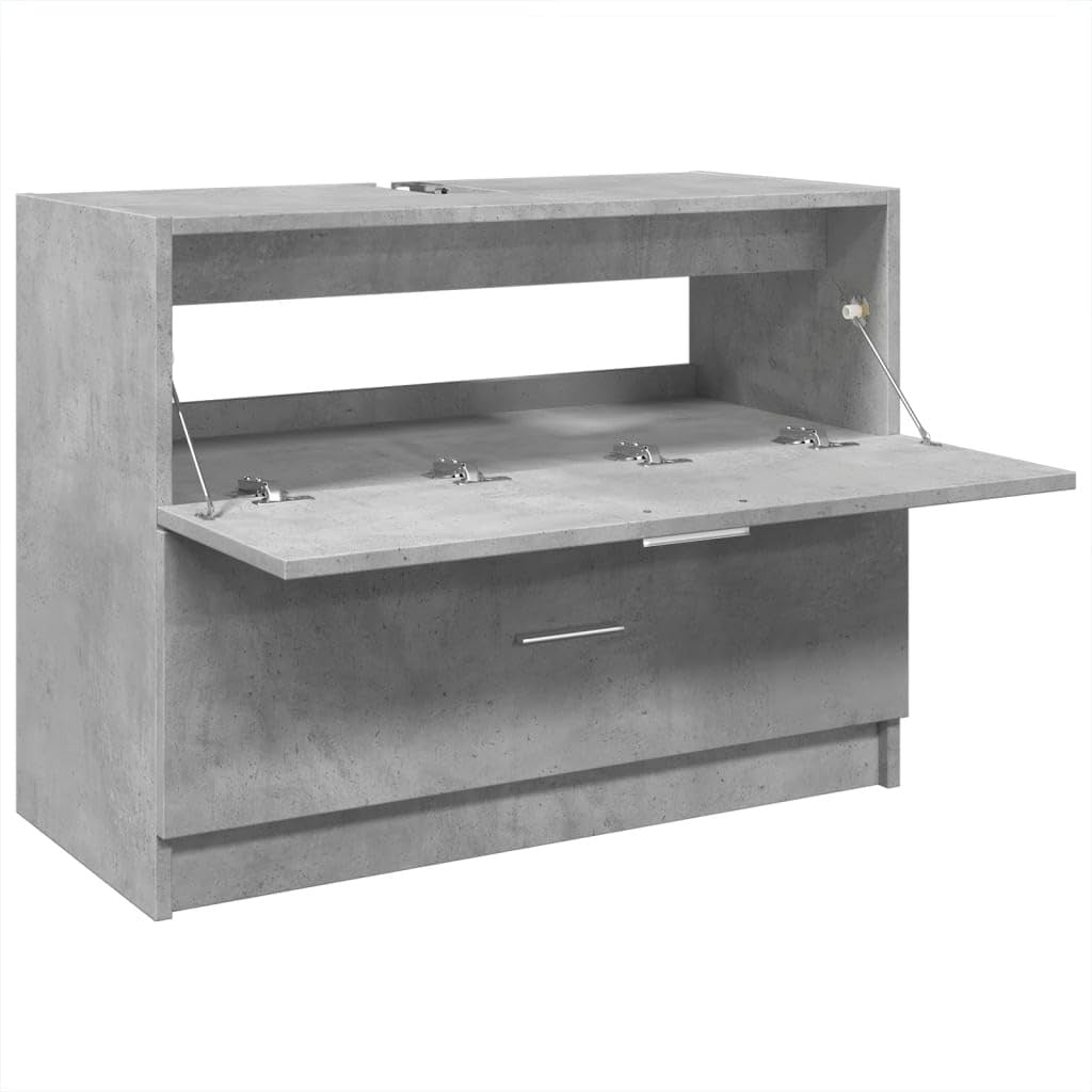 Concrete Grey Under Sink Bathroom Cabinet 78x37x59cm Modern Vanity Storage