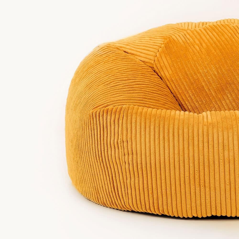Large Bean Bag with Footstool – Corduroy, Comfy, Adult Lounge Chair, Ochre Yello
