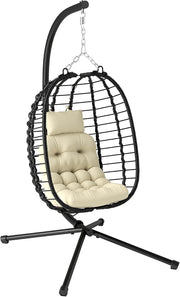 Hanging Egg Chair with Stand Cushioned Foldable Garden Swing Seat