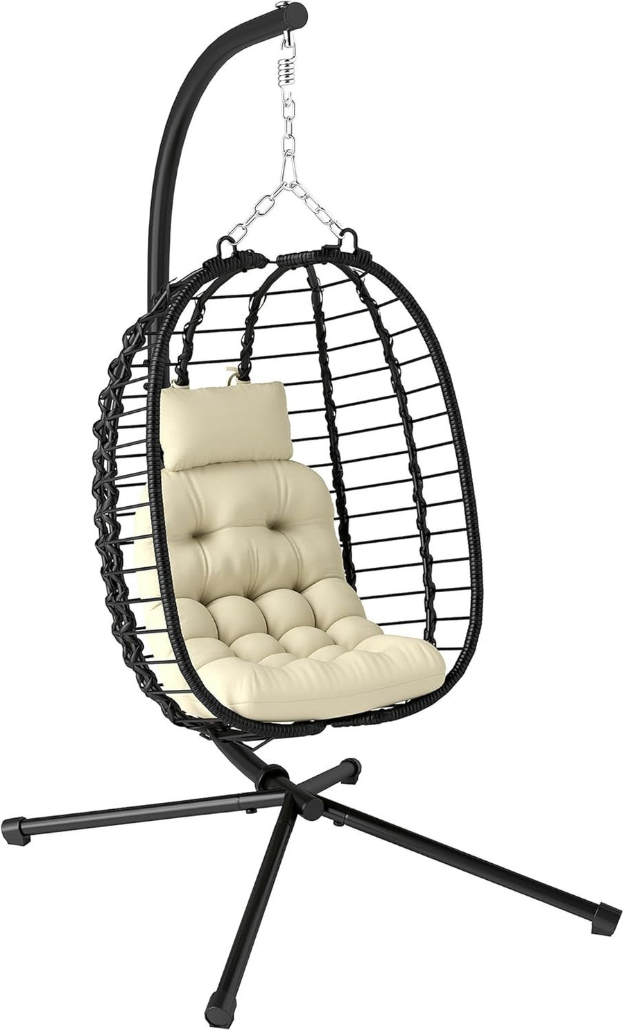 Hanging Egg Chair with Stand Cushioned Foldable Garden Swing Seat
