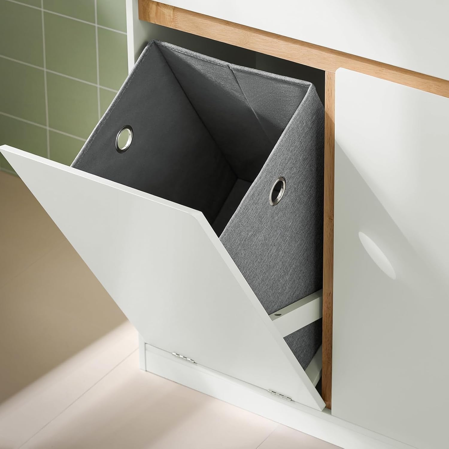 Slim Bathroom Storage Cabinet with Drawer & Laundry Basket White Unit