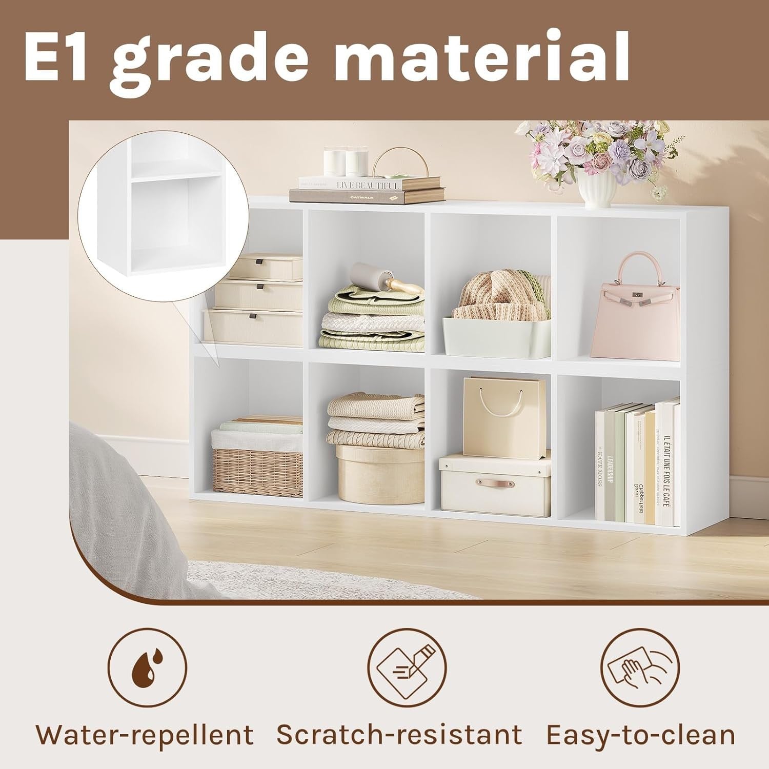 White 4 Cube Bookcase Tall Slim Storage Shelf Unit Modern Freestanding Display