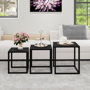 3pc Nesting End Side Tables Set Black Metal Legs Coffee Accent Stackable
