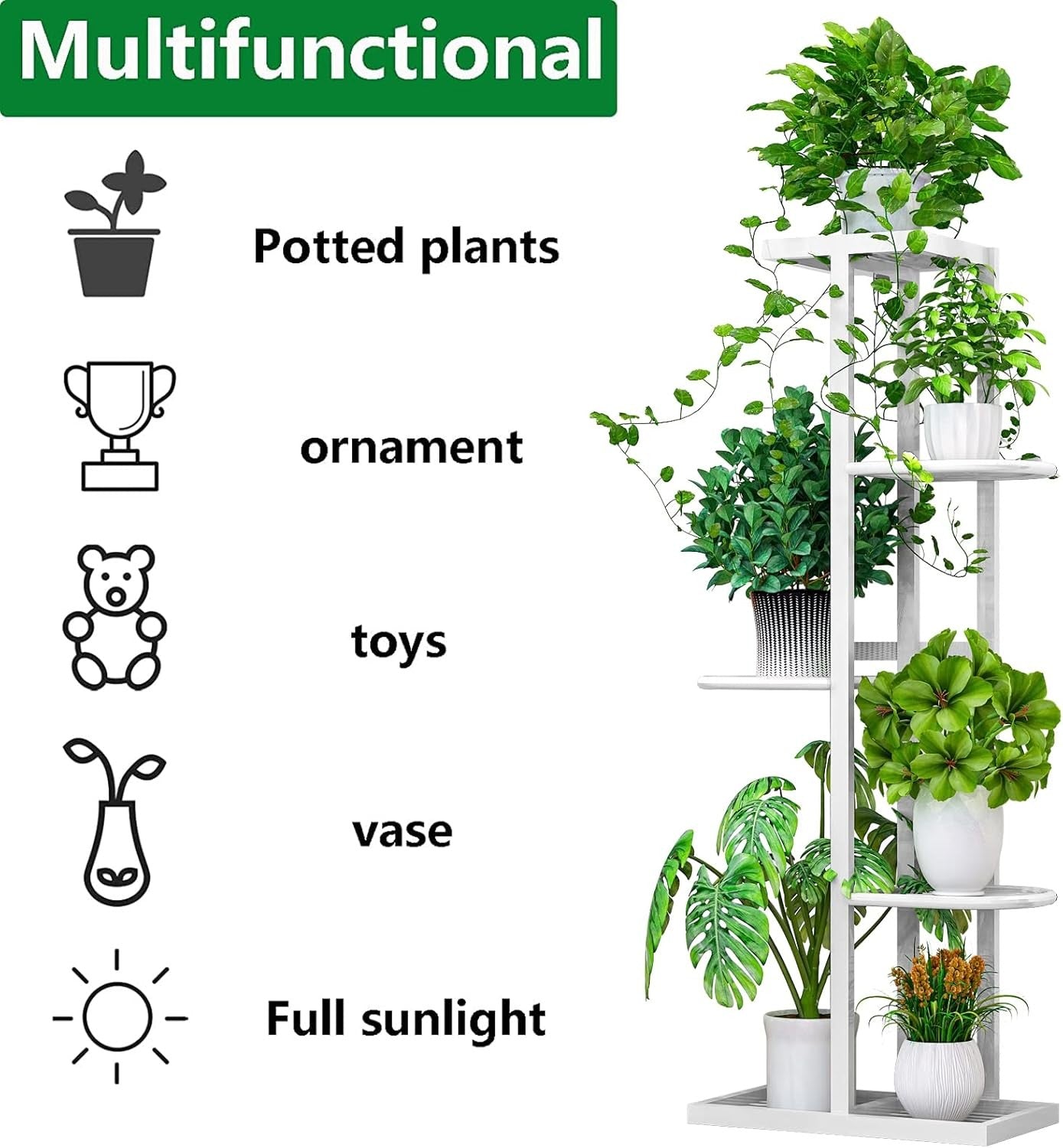 5 Tier White Metal Plant Stand Indoor Outdoor Flower Pot Display Shelf