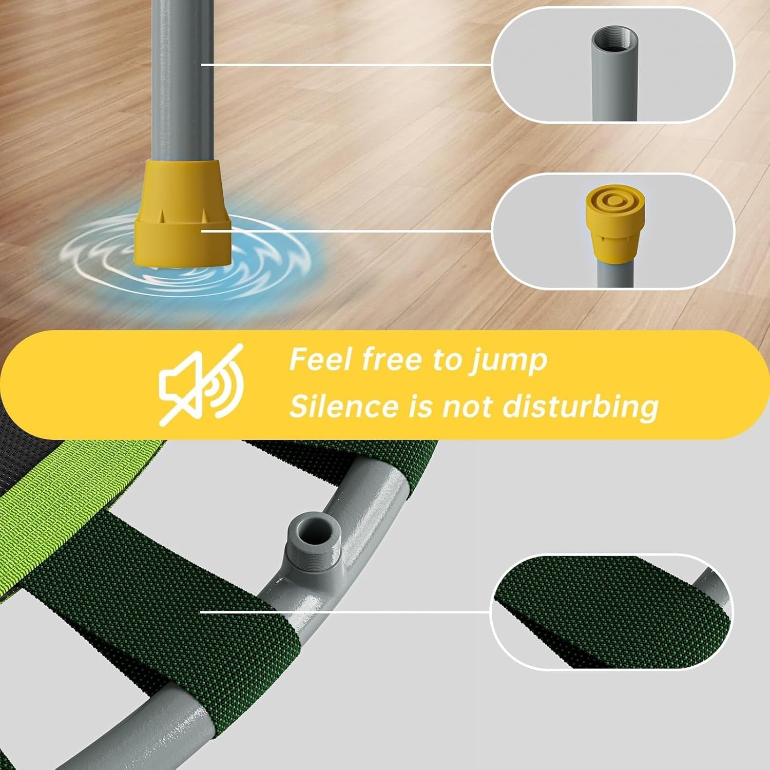 Yellow 38in Indoor Workout Trampoline Quiet Rebounder Handle 220LB