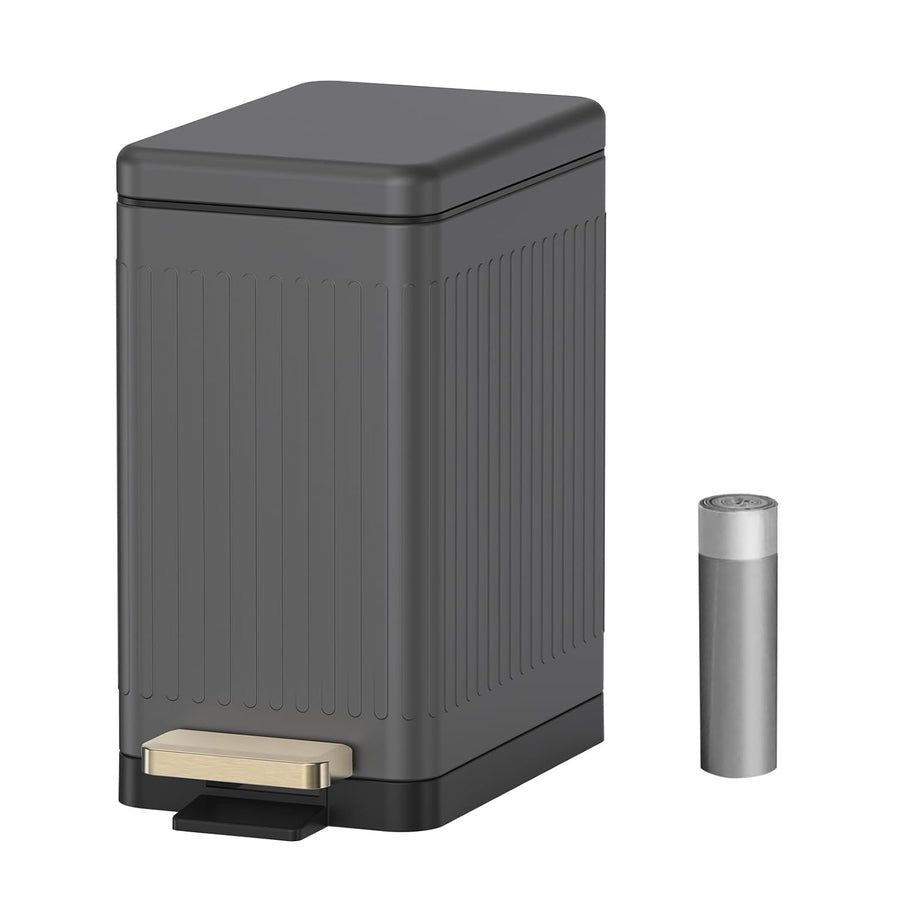 10L Slim Stainless Steel Step Trash Can Soft Close Pedal Bin Dark Grey