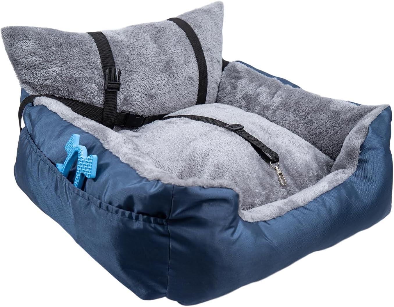 Soft Plush Dog Car Booster Seat Pet Travel Bed Safety Leash Blue