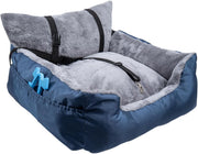 Soft Plush Dog Car Booster Seat Pet Travel Bed Safety Leash Blue