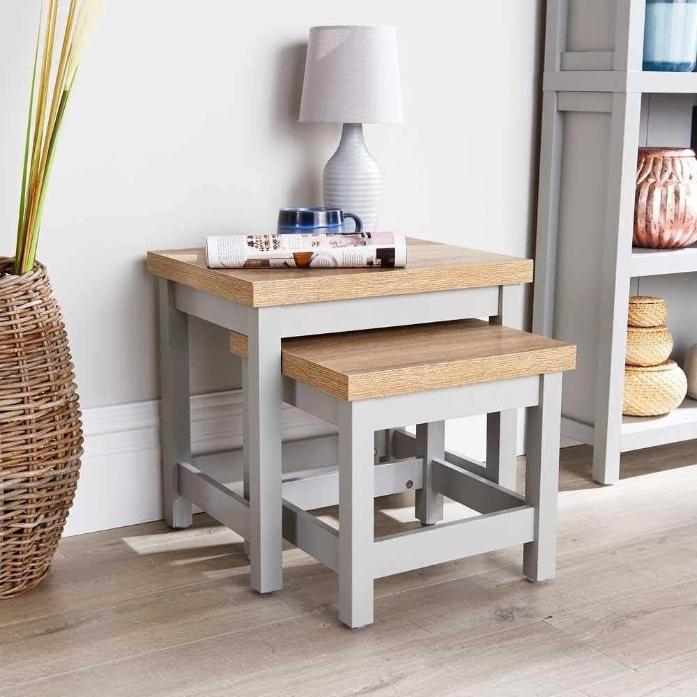 Nest of 2 Grey Side Tables Modern Living Room Engineered Wood Home Assembly