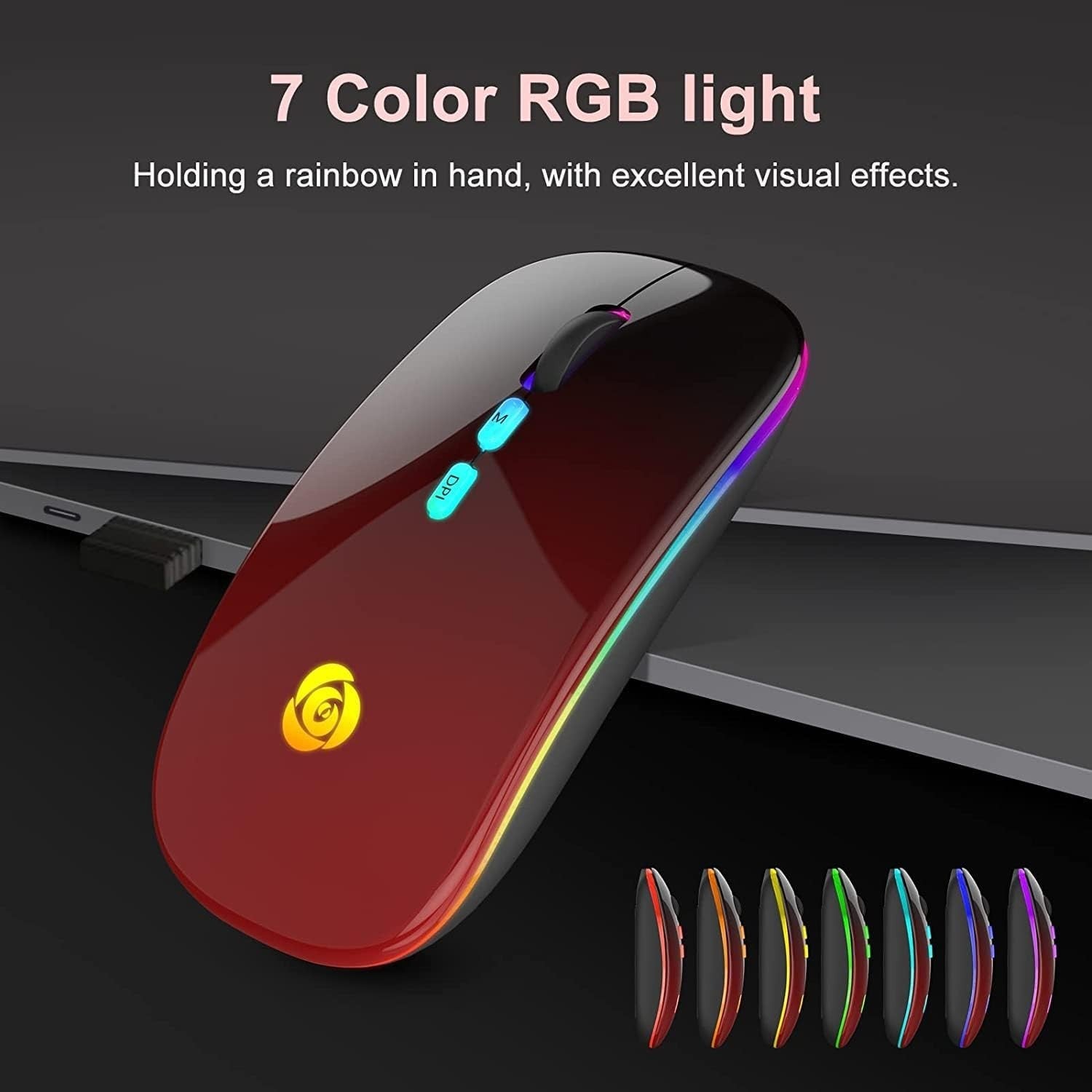 Wireless Bluetooth Mouse Rechargeable Silent RGB Type-C Red