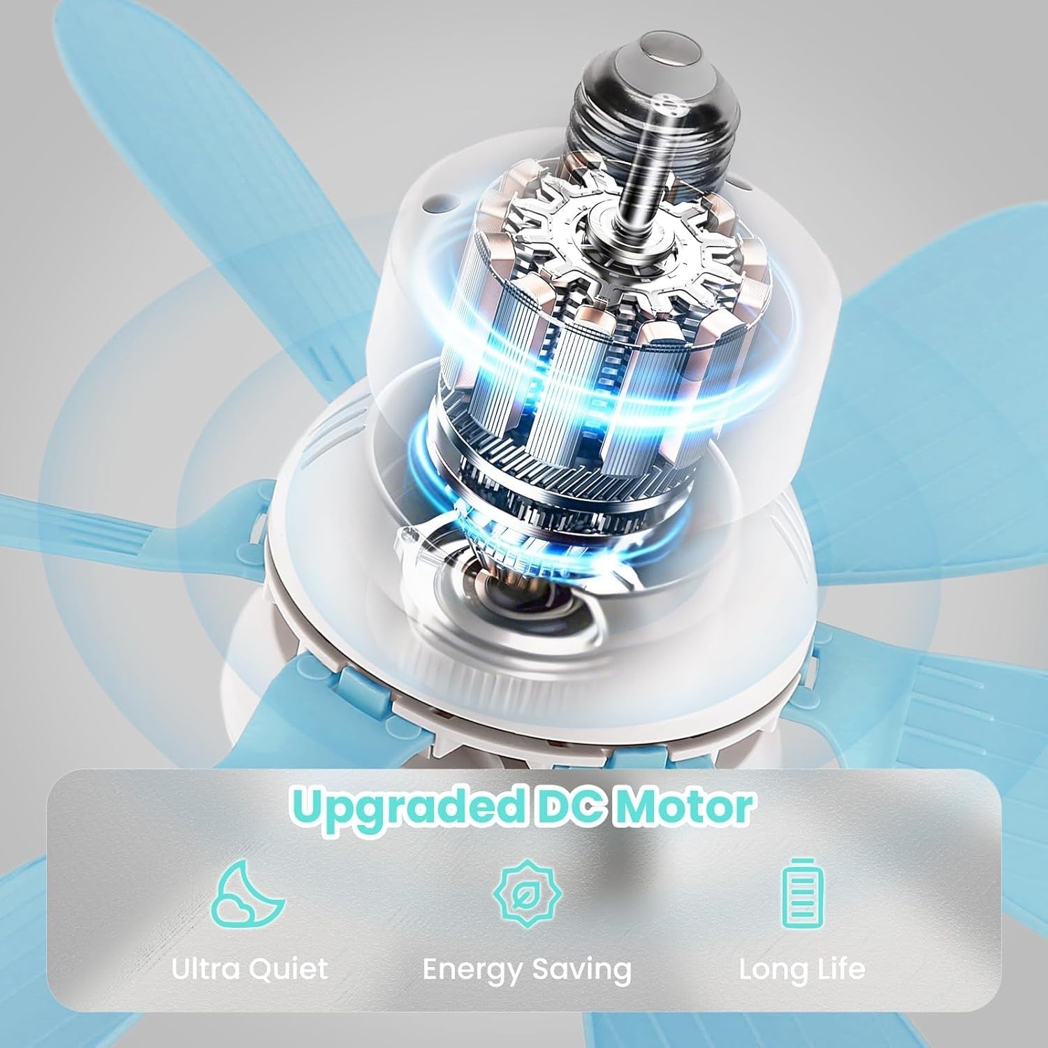 30W Ceiling Fan with Lights Dimmable 6 Blades 3 Colors 3 Speeds Blue
