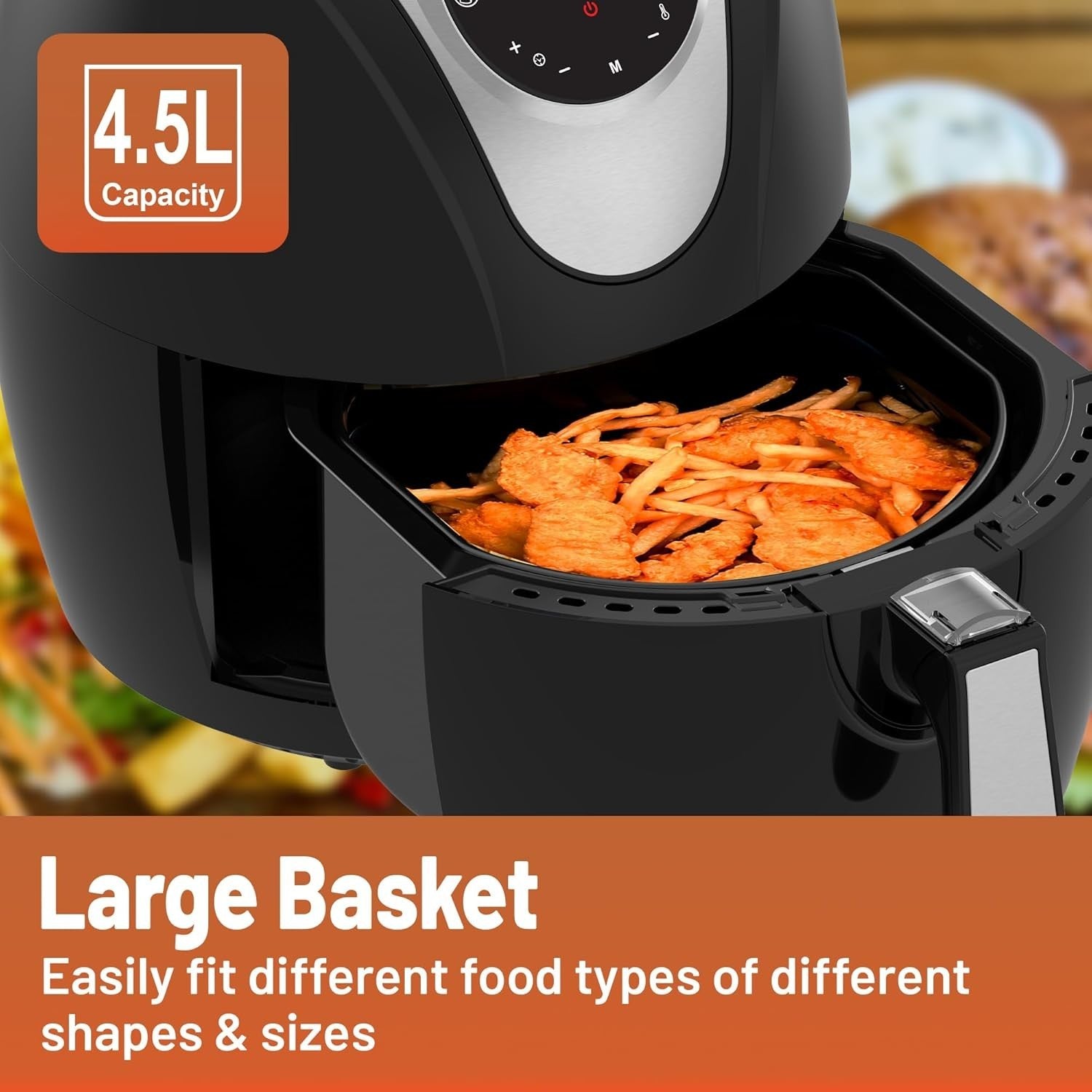 4.5L Digital Air Fryer | 1400W Oil-Free Cooking | 7 Presets | Dishwasher Safe