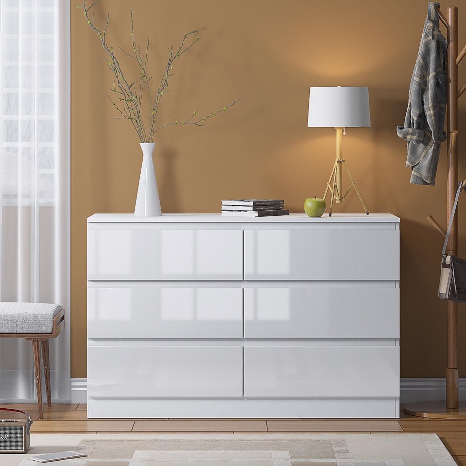 White Gloss Chest of 6 Drawers Modern Bedroom Storage Cabinet Unit