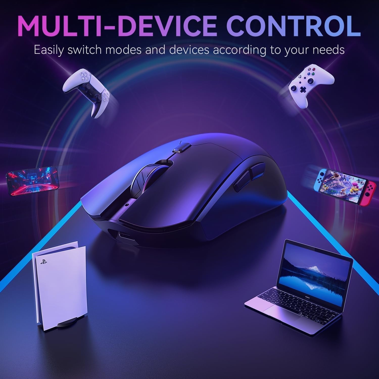 Wireless Gaming Mouse 6400 DPI RGB Rechargeable Tri-Mode PC Mac
