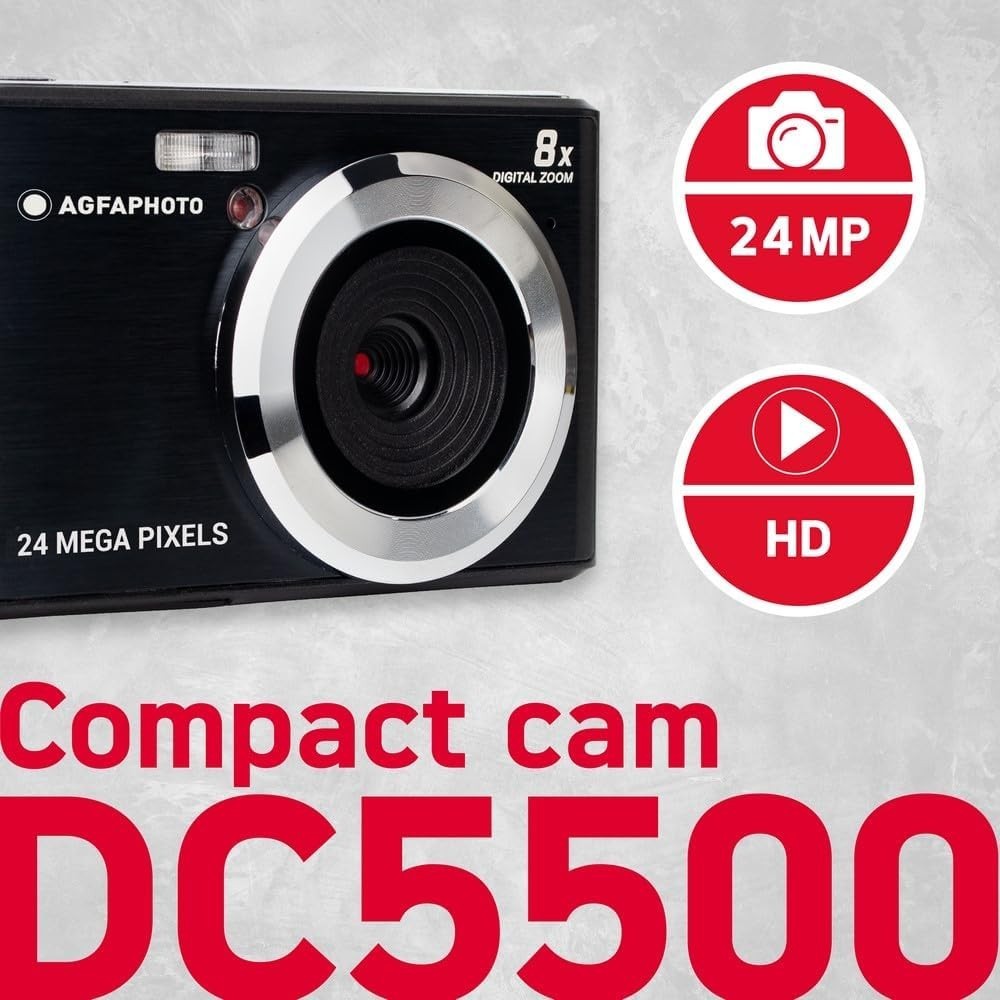 24MP Digital Compact Camera 8X Zoom HD Video LCD Screen Black