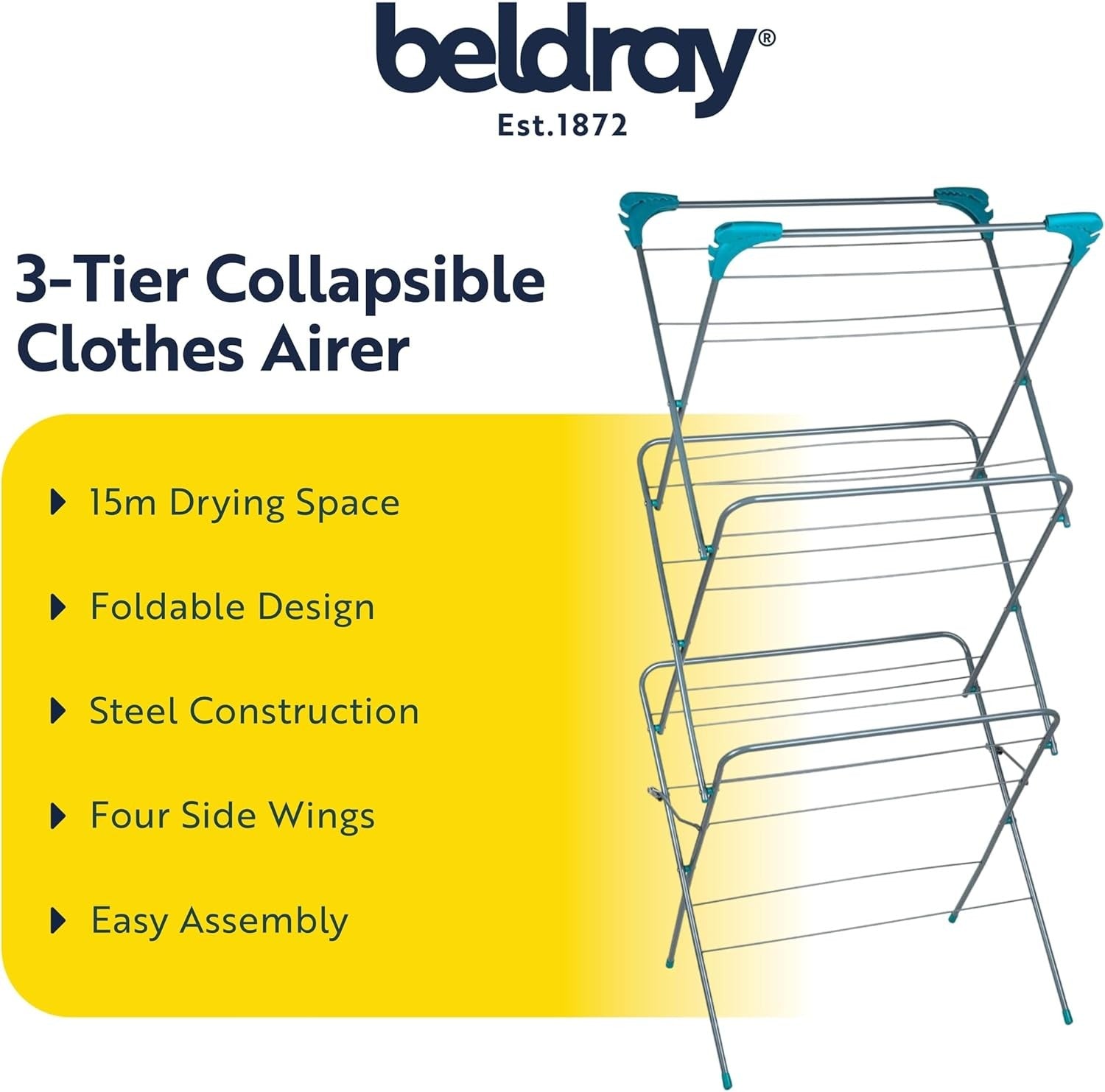 3 Tier Clothes Airer Folding Indoor Laundry Drying Rack with Side Wings