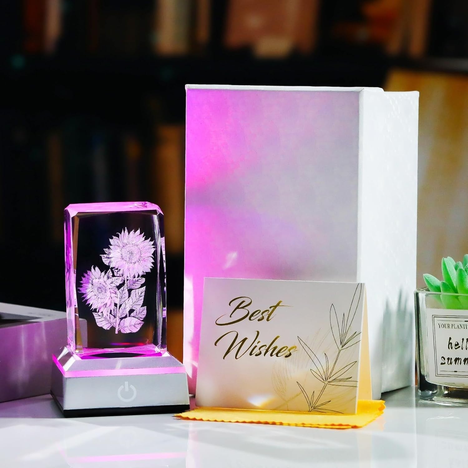 3D Crystal Sunflower Ornament with LED Light Base – Birthday Gift for Women