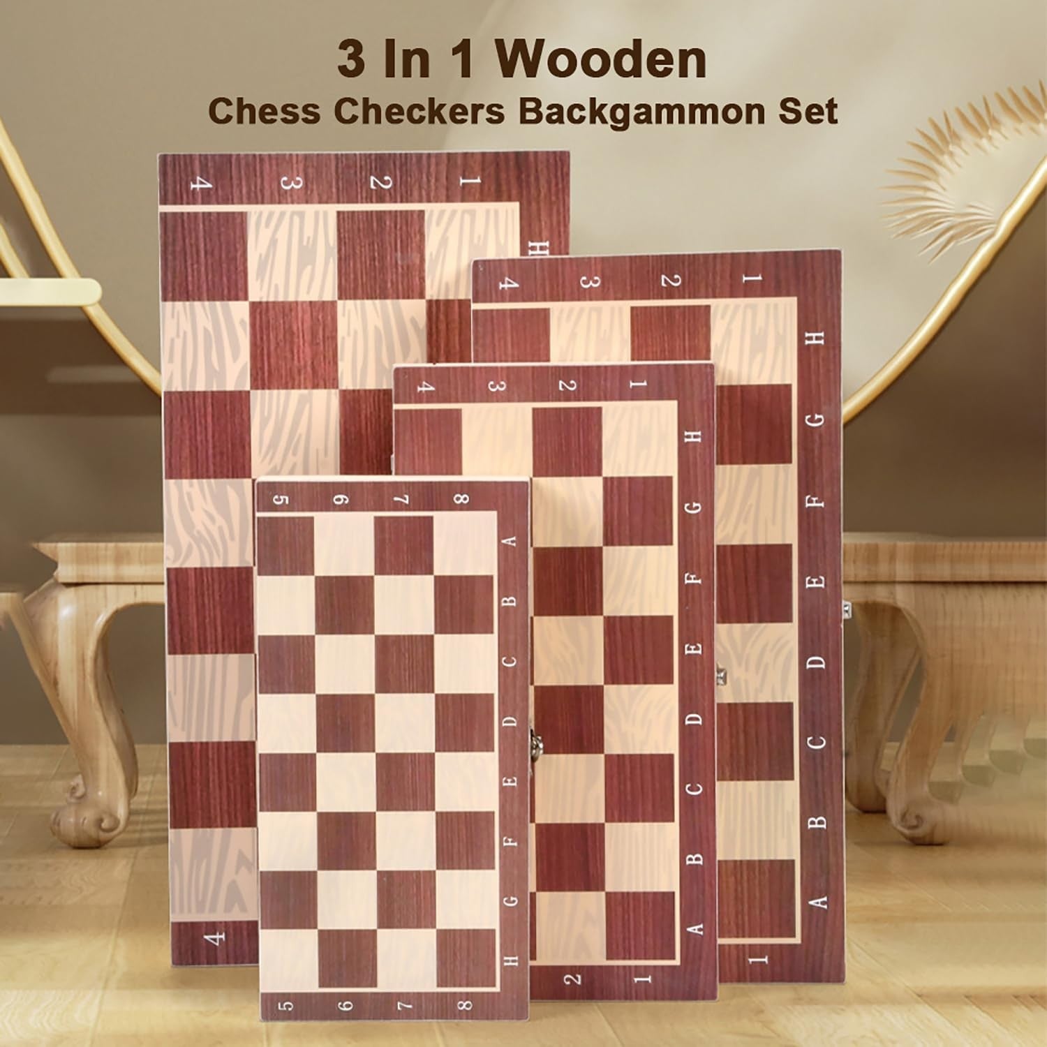 3 in 1 Wooden Chess Checkers Backgammon Set Folding Travel Board Game
