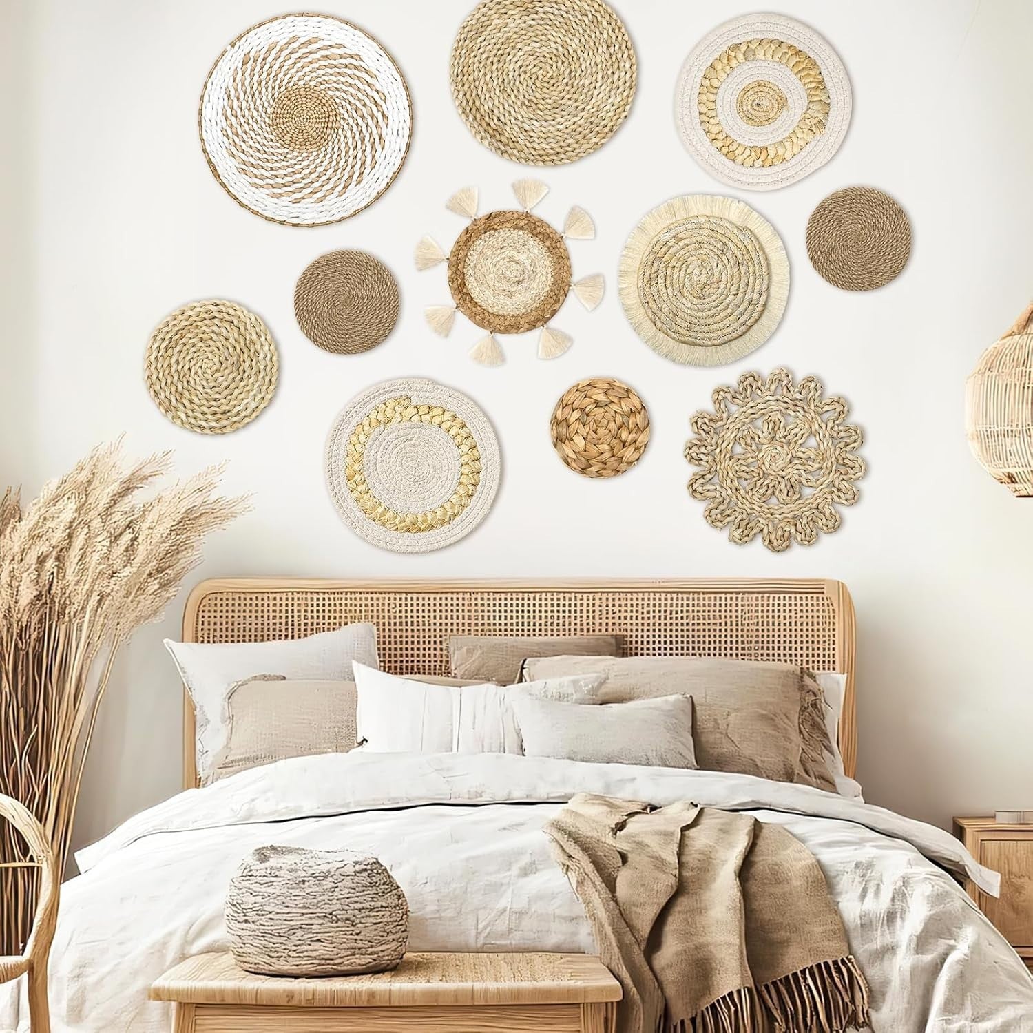 Boho Woven Wall Basket Set 11pcs Rattan Wicker Decor