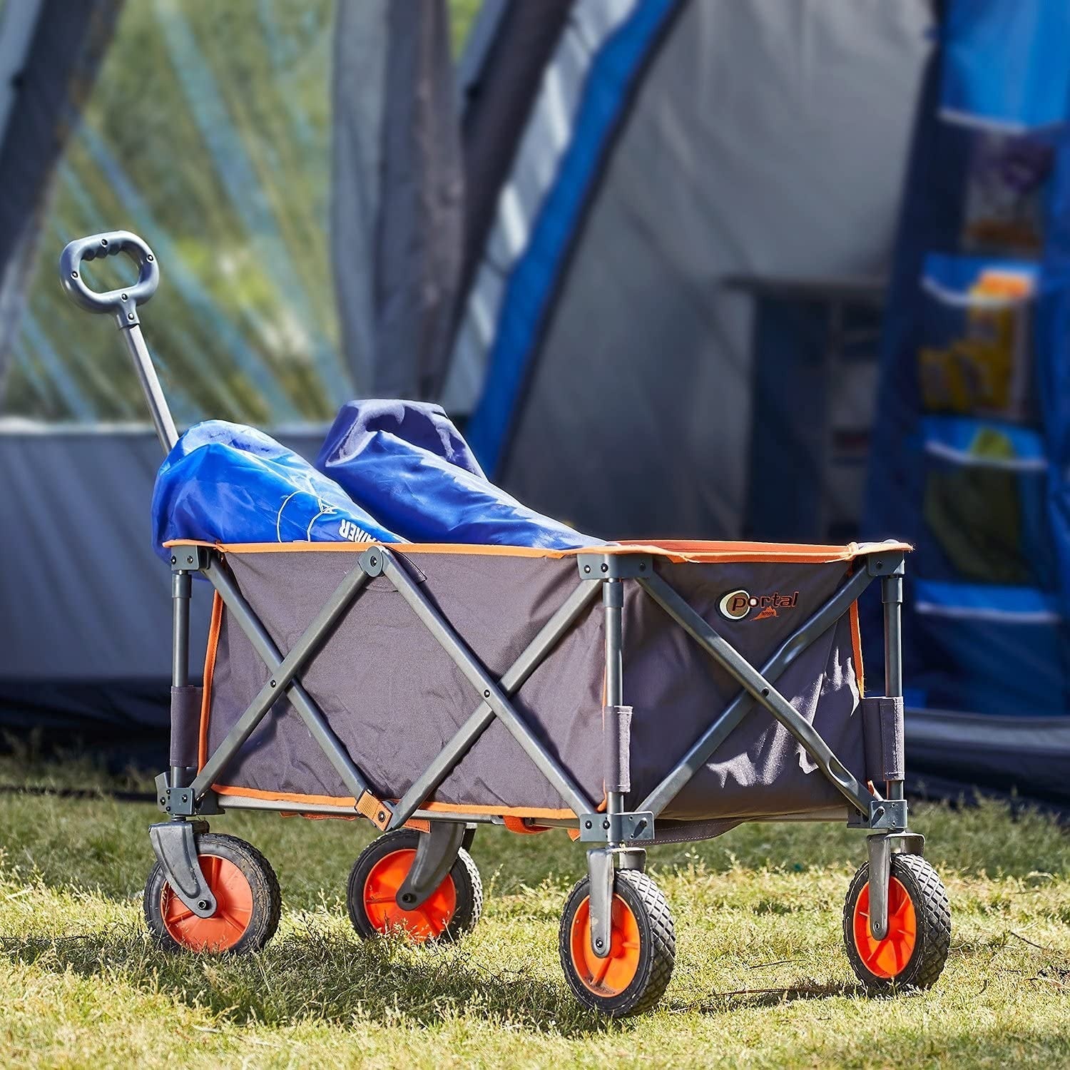 Dark Grey Folding Utility Wagon Heavy Duty Outdoor Trolley Cart 225lbs Capacity