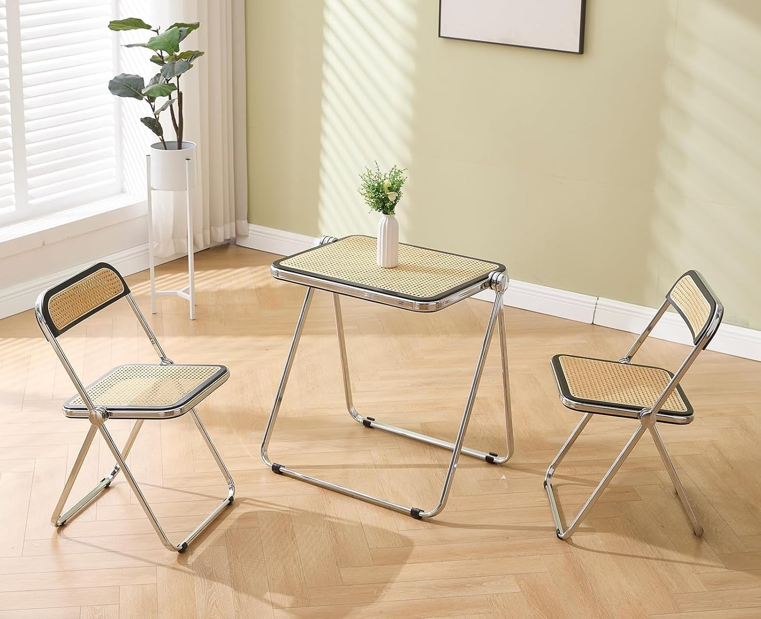 Foldable Rattan Table and Chair Set Space Saving Bistro Dining Set