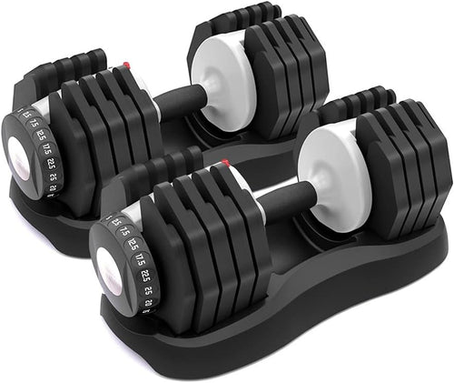 25kg Adjustable Dumbbells Pair 10-in-1 Quick Dial Home Gym Weights Set