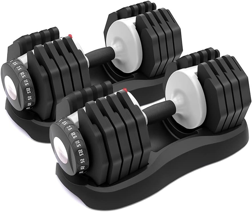 25kg Adjustable Dumbbells Pair 10-in-1 Quick Dial Home Gym Weights Set