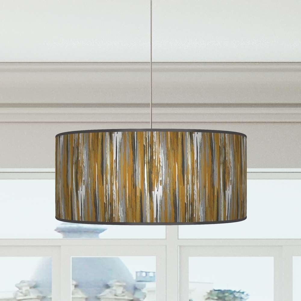 Ochre Mustard Grey Stripe Drum Lampshade 35cm Ceiling Floor Table