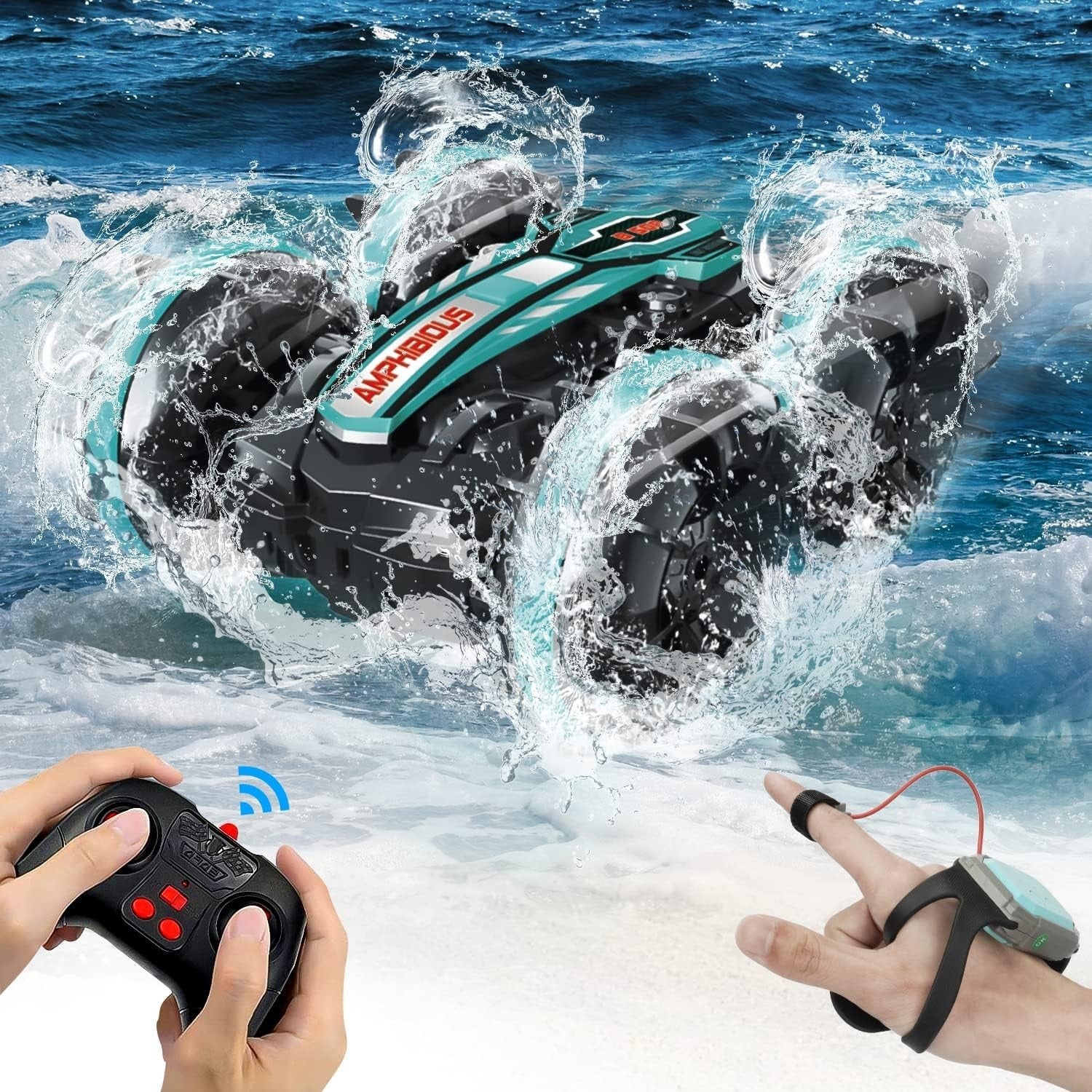Amphibious RC Car 4WD for Kids 4-9+, Waterproof Remote Control Stunt Car