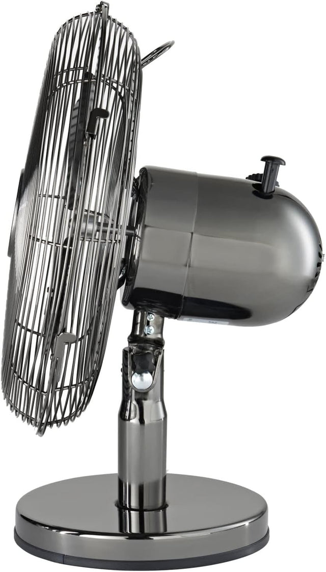 12" Metal Desk Fan – 3-Speed Chrome Finish Quiet Cooling for Home or Office