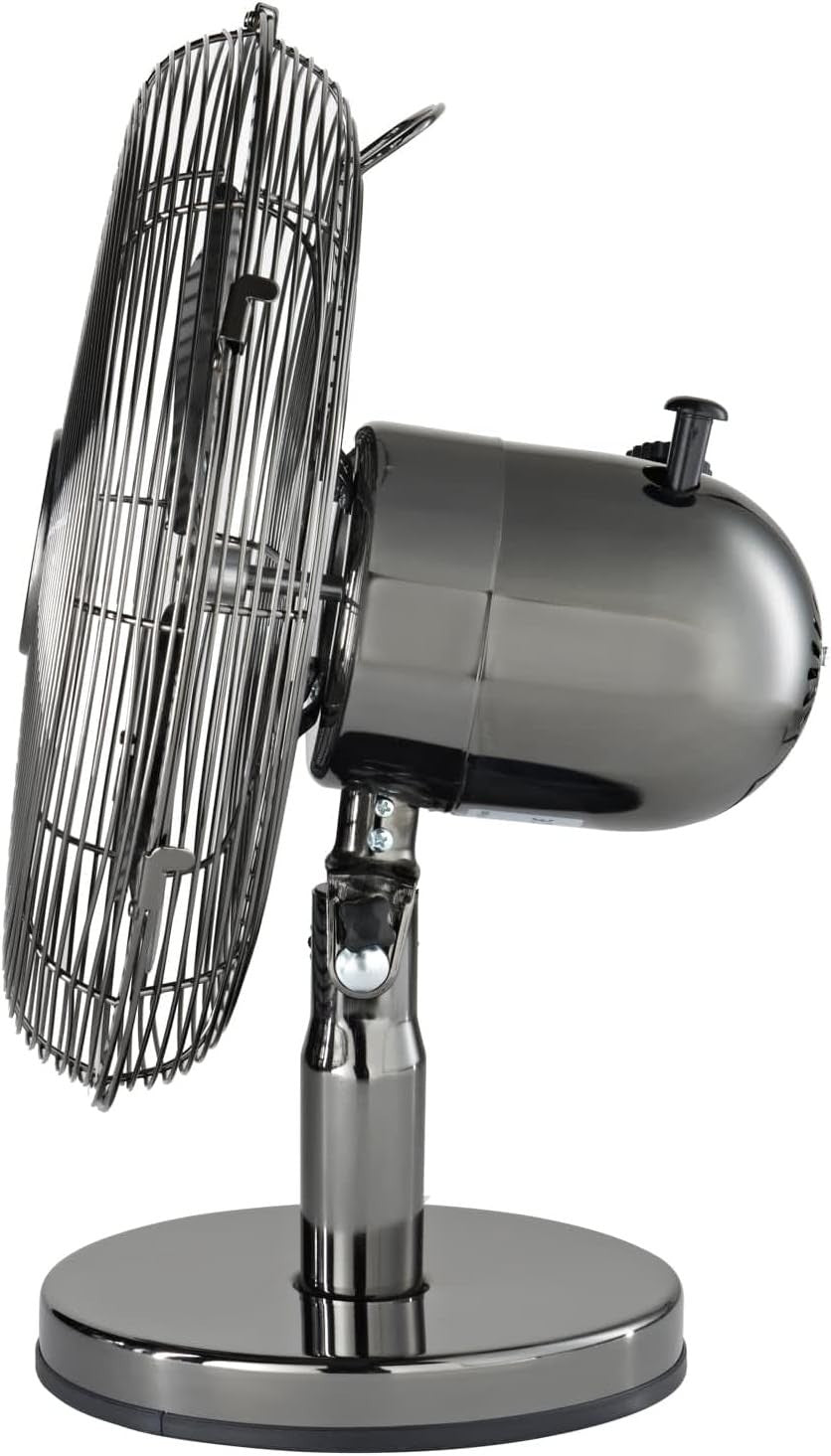 12" Metal Desk Fan – 3-Speed Chrome Finish Quiet Cooling for Home or Office
