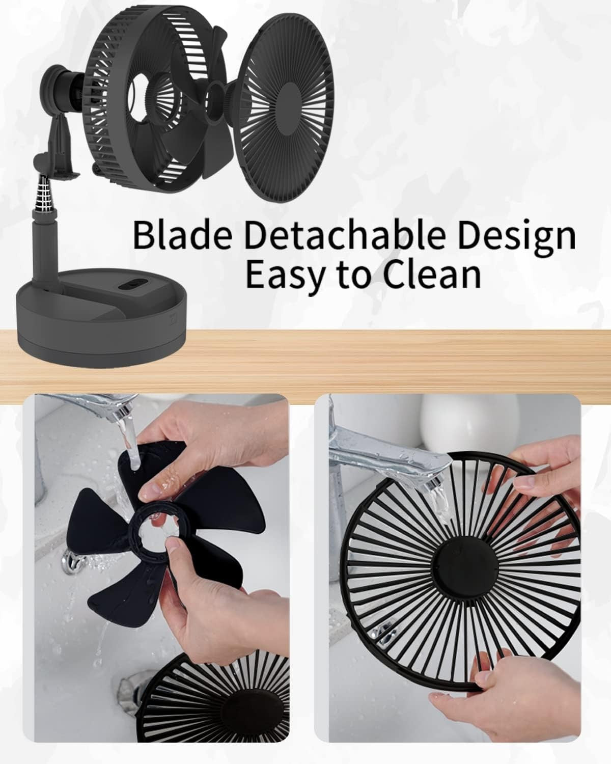 Foldable Rechargeable Fan 10800mAh – 4-Speed Portable Timer Floor Desk Fan Black