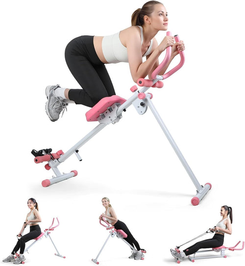4-in-1 Rowing & Ab Machine Foldable Full Body Trainer Quiet Slide 120KG Pink