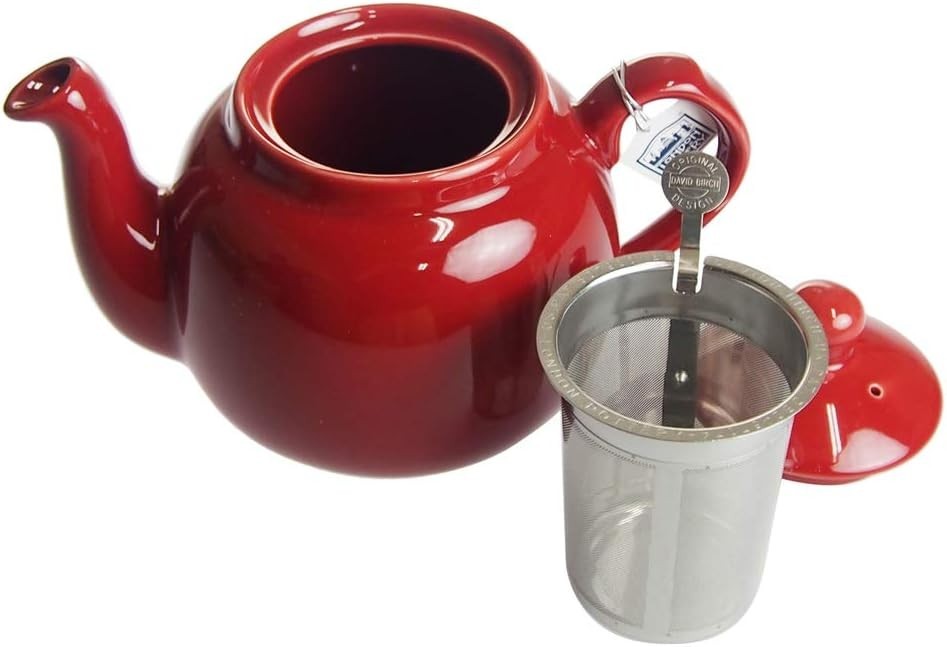 Ceramic Teapot with Infuser 1.2L Red Farmhouse Loose Leaf Tea Pot