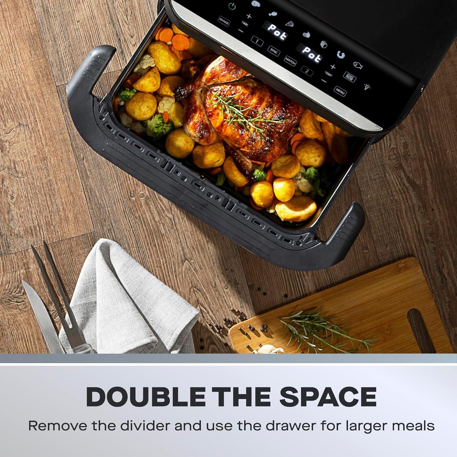 Dual Air Fryer 10L | Mega Drawer Sync Finish Match Cook 8 Presets Healthy Cook